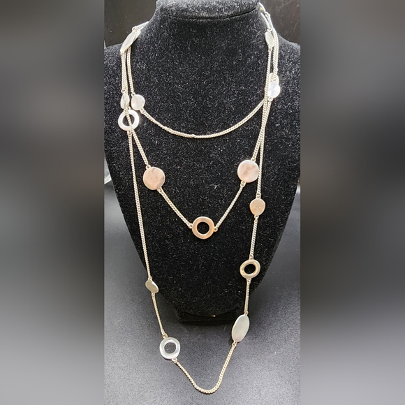 Kenneth Cole necklace Silver tone Chain disc Long layering 29" Drop - Picture 1 of 3